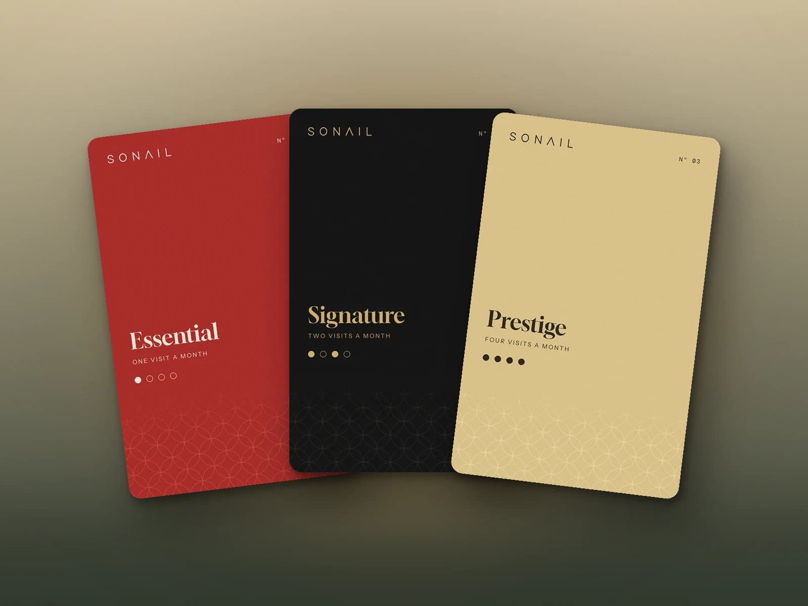 Die drei SONAIL Mitgliedskarten: Essential, Signature und Prestige
